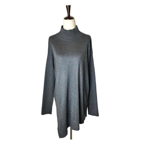 Vince Camuto Sweater Womens XL‎ Gray Knit Mock Neck Asymmetric Hem Long Sleeve - Picture 1 of 10